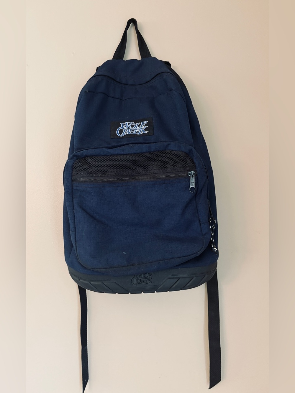 Wolf Creek Navy Blue Backpack w Rubber Waterproof Bottom Hiking Camping Outdoors